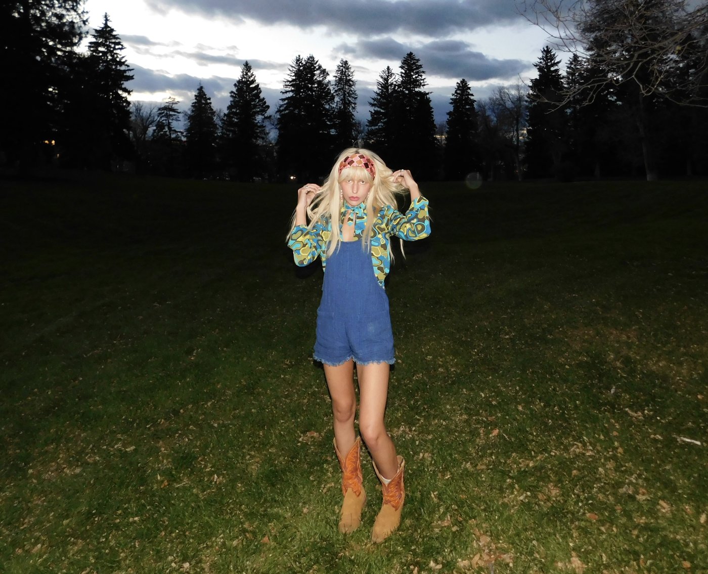 Darla Jane standing in a field at dusk