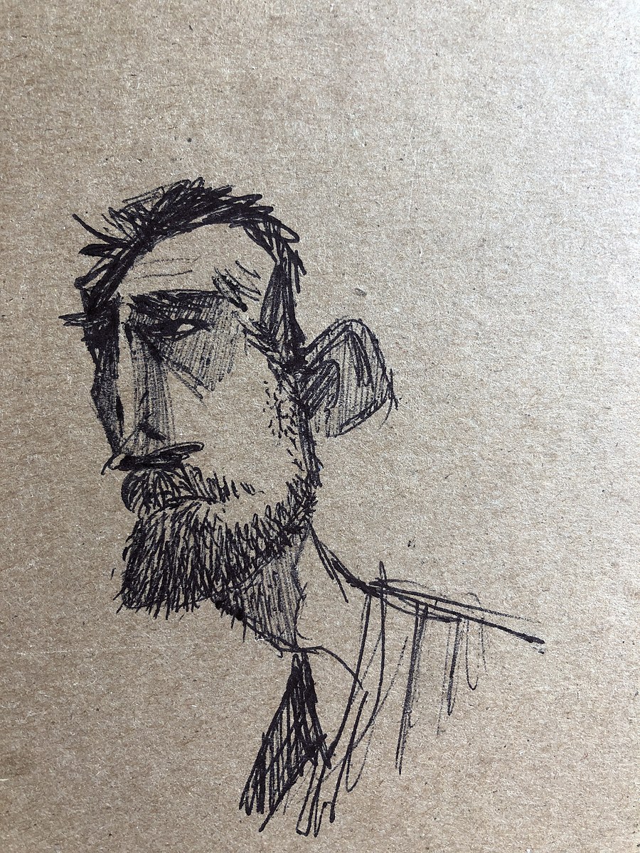 Bearded Man Kraft — Ink & Pencil