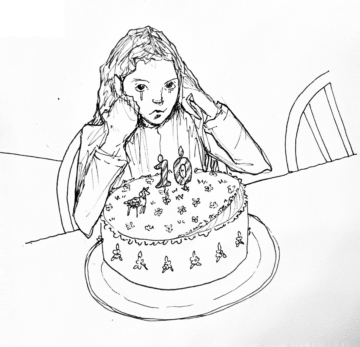 Birthday Cake Girl — Ink & Pencil
