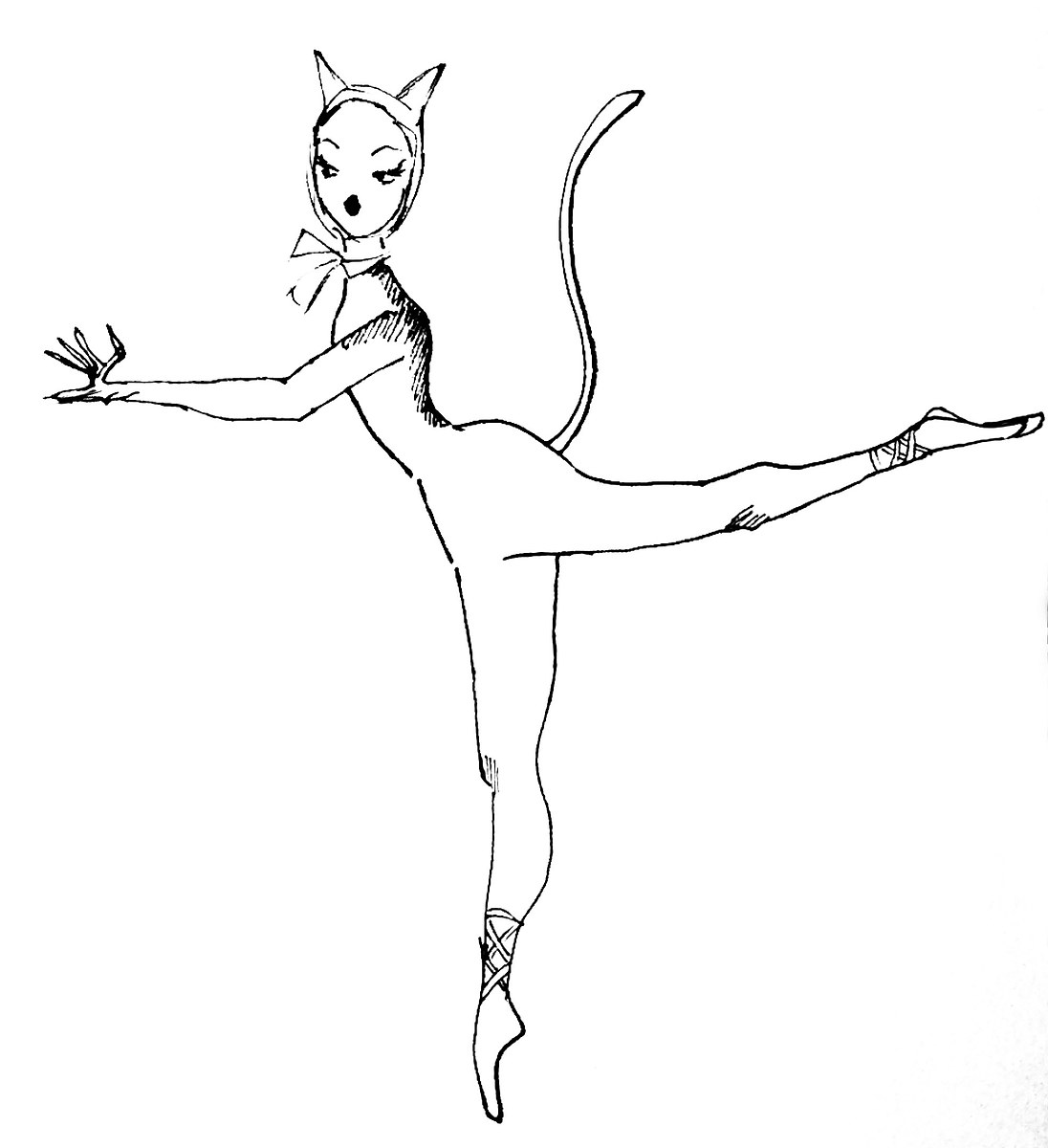 Cat Ballerina — Ink & Pencil