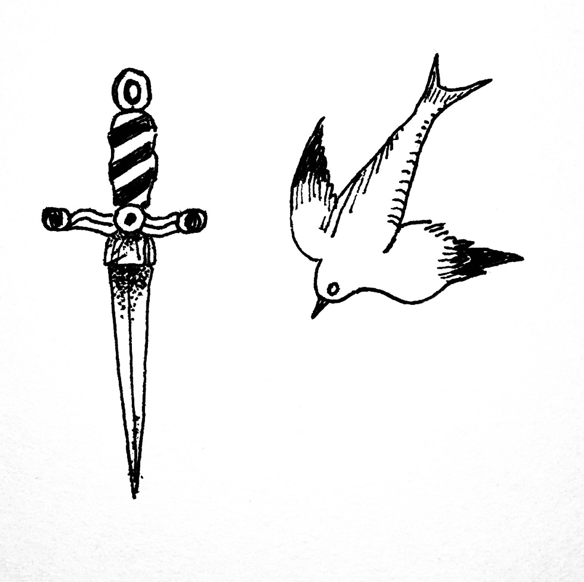 Dagger And Swallow — Ink & Pencil