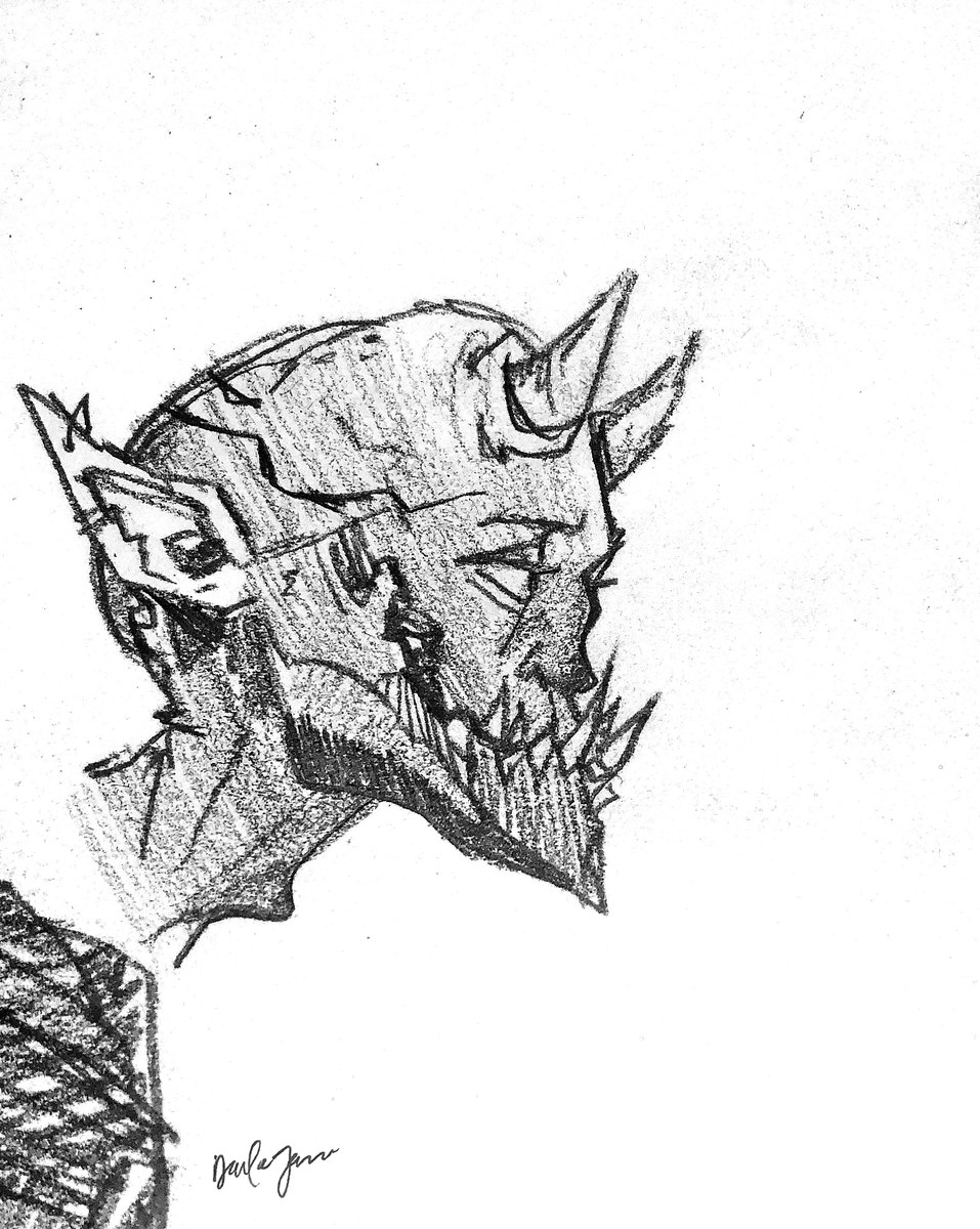 Horned Creature — Ink & Pencil