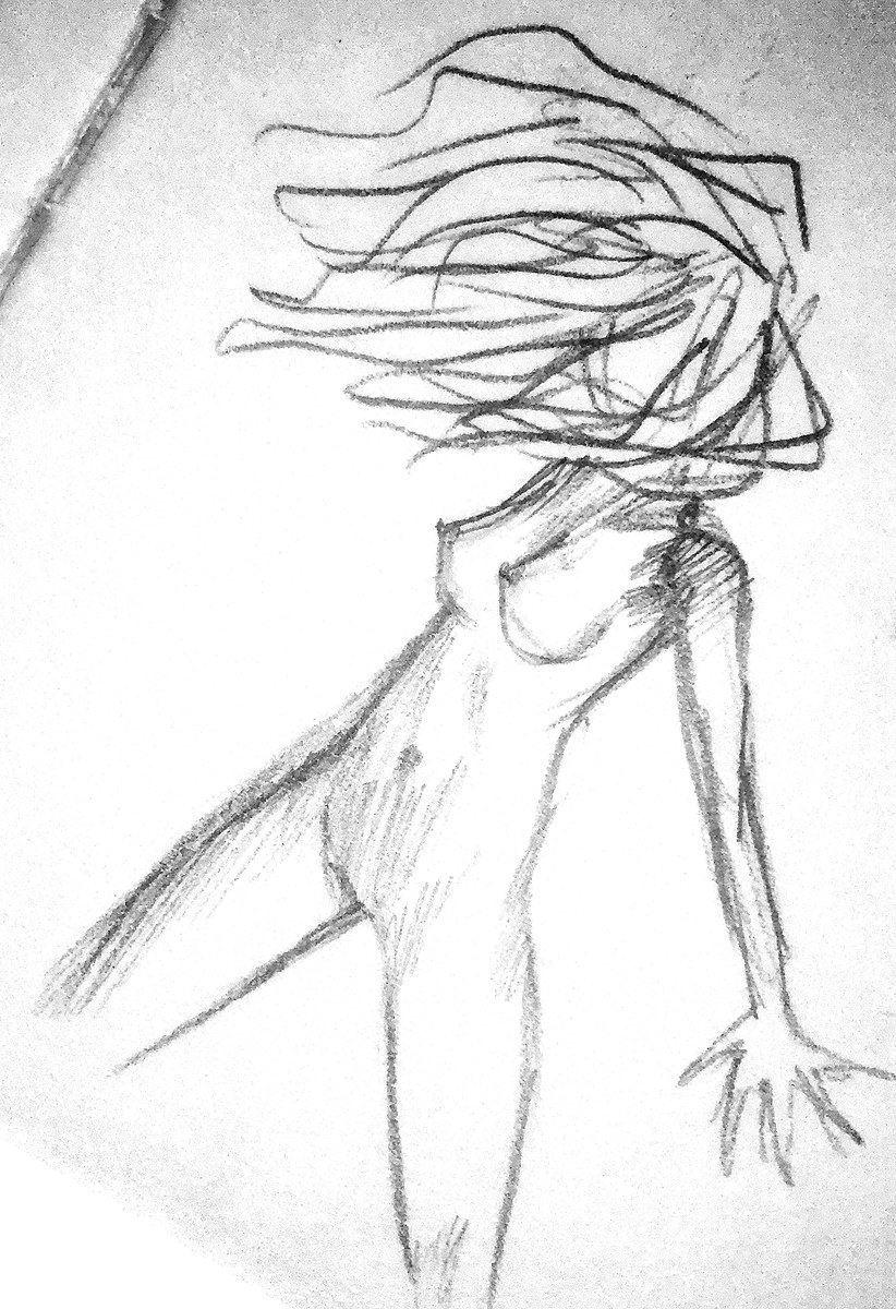 Windswept Figure — Ink & Pencil
