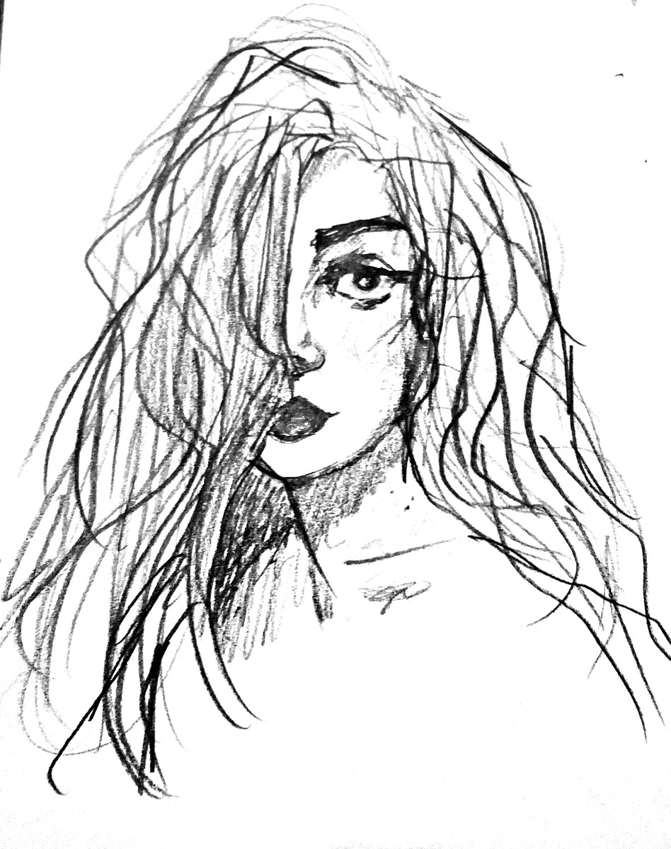 Windswept Hair — Ink & Pencil
