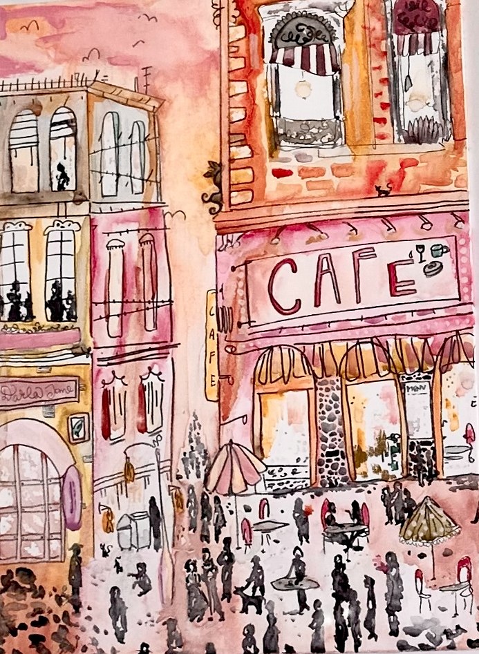 Pink Cafe Watercolor — Paintings