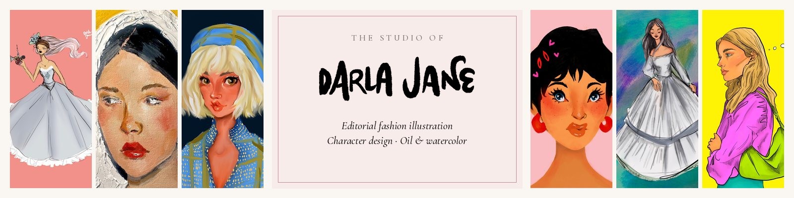 The Studio of Darla Jane: editorial fashion illustration, character design, oil and watercolor